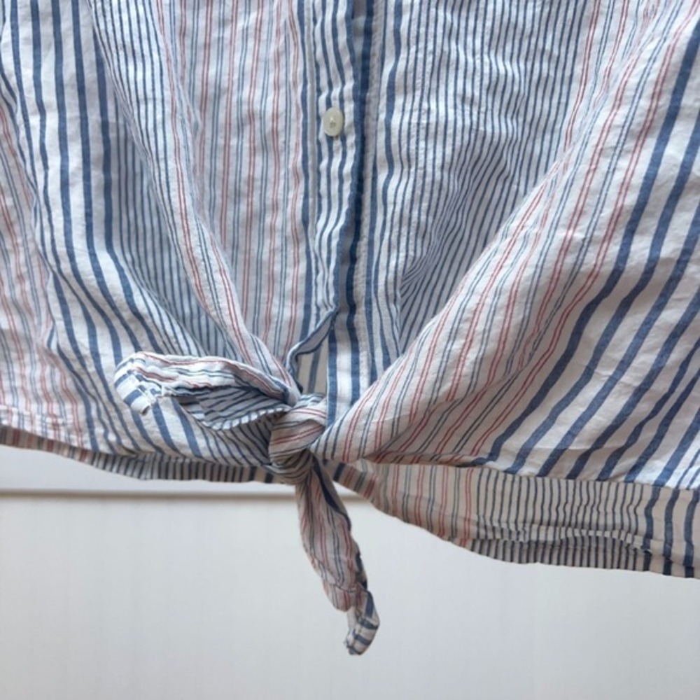 Madewell Button Up Shirt Striped Nautical Coastal‎ Americana Tie-Front Women's M - Picture 5 of 9